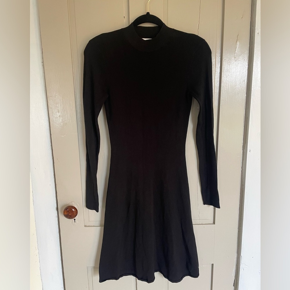 H&M Black Dress Long Sleeve Mock Neck Cute Business Casual Dark Academia NWOT - Picture 3 of 11